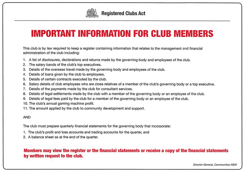 Important Information for Club Members
